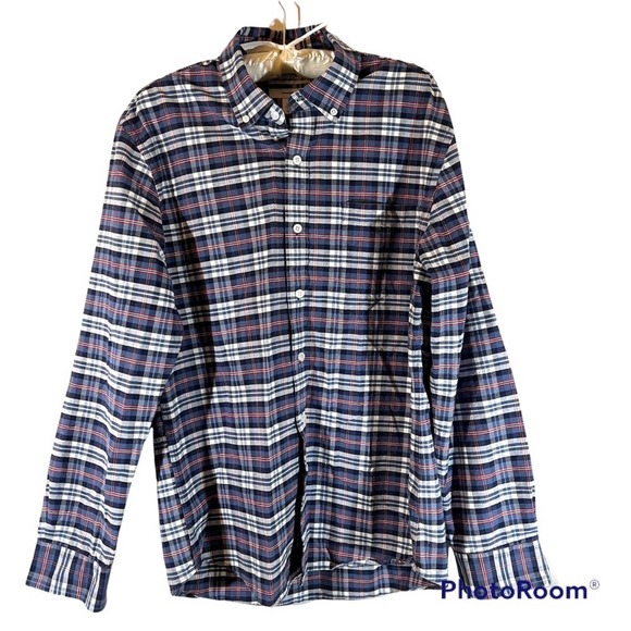 Amazon Essentials Plaid Button Down Shirt Sz Large Slim Fit Long Sleeve Blue Red - Picture 3 of 5